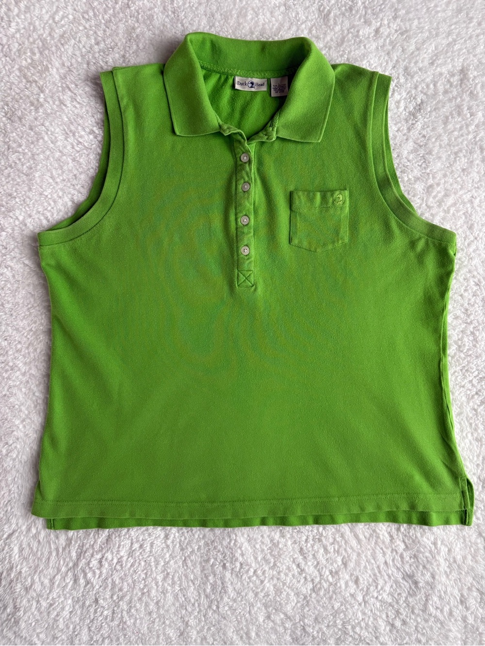 Vintage 90s Duck Head Lime Green Sleeveless Polo Shirt Ribbed Knit - Size Large